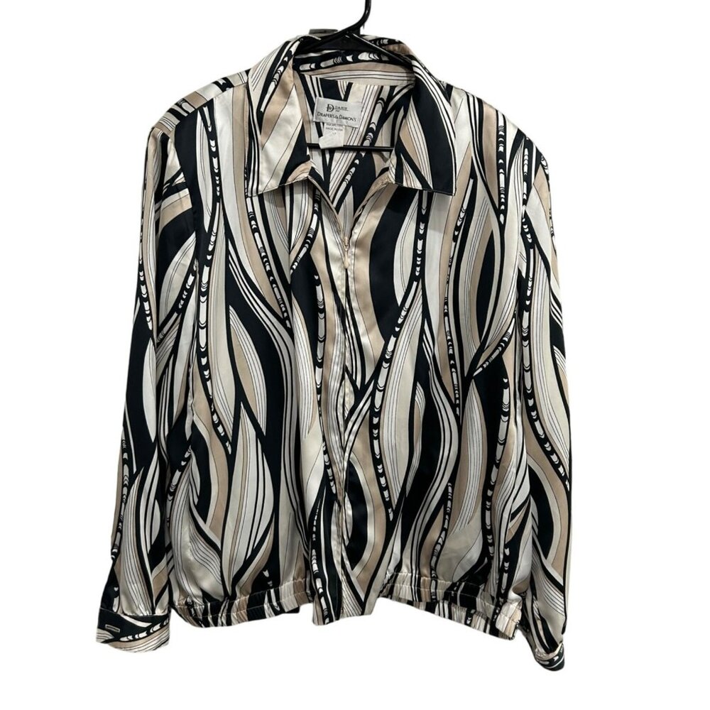 Drapers & Damons Womens Abstract Print Blouse Jacket Long Sleeve Zip Front Sz 20